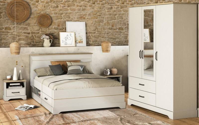 Demeyere GROUP Schlafzimmer-Set in weiß/Eiche Kronberg mit Absetzungen in Eiche Kronberg. von Demeyere GROUP