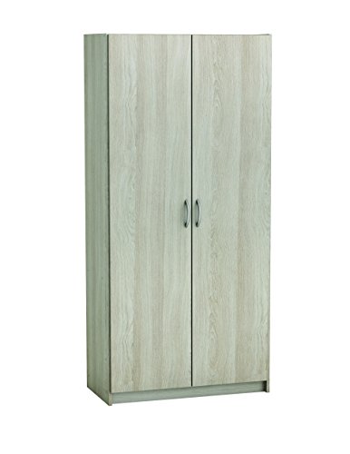 Demeyere 237213 Schrank Multifunktions mit 2 Türen Panel Teilchen Eiche Shannon und weiß Perle 79 x 41,4 x 169,5 cm von Demeyere