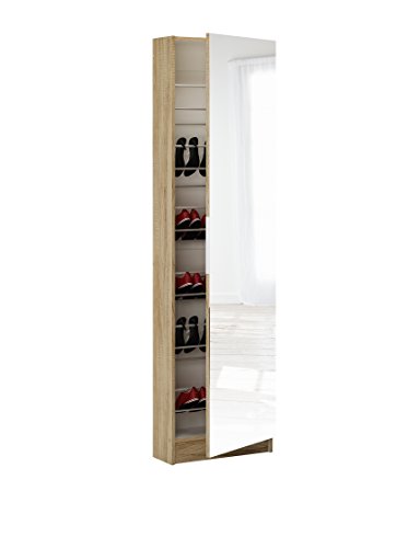 Demeyere Armoire A Chaussures D’Entrée En Bois Avec Miroir – Coloris Chêne Brossé – 50 Lx20 Px180,5H cm, Eiche von Demeyere