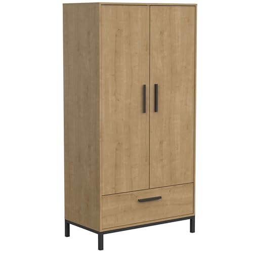 Demeyere Armoire Artisanat Chambre Mariage Couleur Chêne Hamilton et Noir Mat Style Industriel 180 x 50 x 91 cm von Demeyere