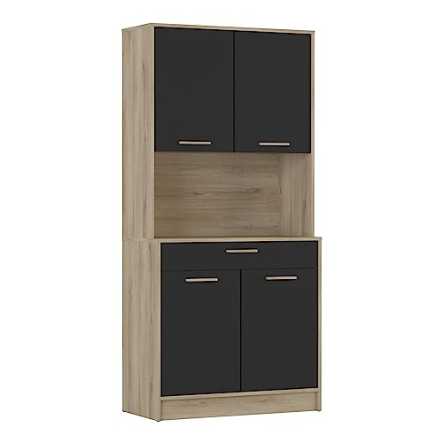 Demeyere Buffet Industriel 4 Portes 1 Tiroir 1 Grande Niche Résistant à l’EAU und Idéal Micro-Onde – Coloris Bois Clair et Noir – 83,3x40x176,1 cm von Demeyere