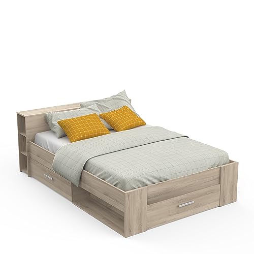 Demeyere Lit Avec Rangement 140x190 Style Contemporain 3 Tiroirs – Coloris Chêne - 150,1 x 217,1 x 74,3 cm, Eiche (Oak) von Demeyere