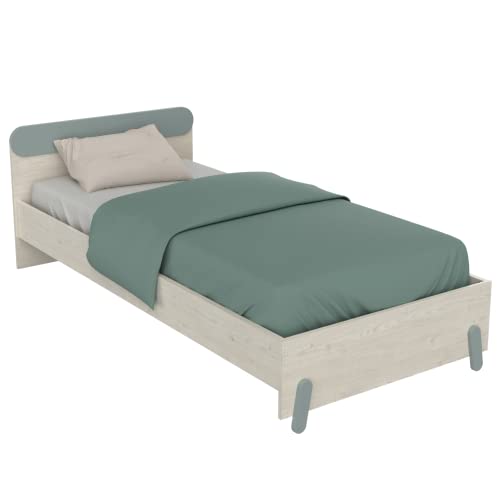 Demeyere Lit Enfant Ajustable : 90 x 190/200 cm – Style Scandinave aux Finitions Soignées et aux Formes Arrondies – Fabriqué en France 434076 Chene Topanga/Vert von Demeyere