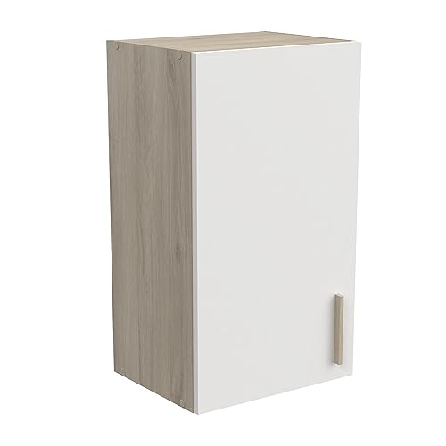 Demeyere Meuble Haut de Cuisine Modulable 1 Porte - Cuisine Complete ‟Origan” – Coloris Blanc Mat & Chêne - 40 x 30 x 70 cm von Demeyere