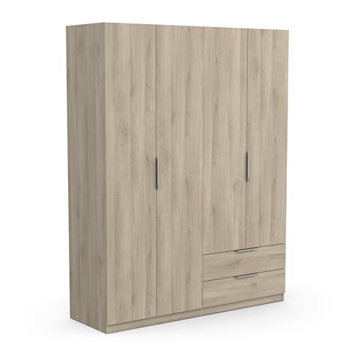 Demeyere Moderner Kleiderschrank, 4 Türen, 5 Einlegeböden, 2 Schubladen, Farbe: Kronberg Eiche, 157,3 x 51,1 x 203 cm, Holzwerkstoff, grau von Demeyere