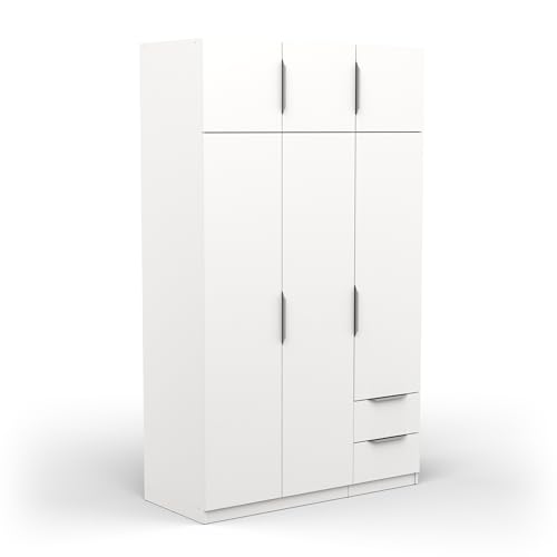 Demeyere Moderner Kleiderschrank, 6 Türen, 5 Einlegeböden, 2 Schubladen, Mattweiß, 119,4 x 51,1 x 203 cm, Holzwerkstoff von Demeyere