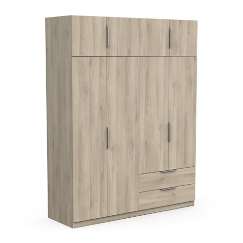 Demeyere Moderner Kleiderschrank, 8 Türen, 5 Einlegeböden, 2 Schubladen, Eiche, Kronberg, 157,3 x 51,1 x 203 cm, Holzwerkstoff von Demeyere