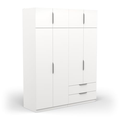 Demeyere Moderner Kleiderschrank, 8 Türen, 5 Einlegeböden, 2 Schubladen, Farbe: Mattweiß, 157,3 x 51,1 x 203 cm, Holzwerkstoff, grau von Demeyere