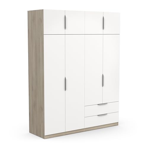 Demeyere Moderner Kleiderschrank mit 8 Türen, 5 Einlegeböden, 2 Schubladen, Farbe: Eiche Kronberg & Mattes Weiß, 157,3 x 51,1 x 203 cm, Holzwerkstoff von Demeyere