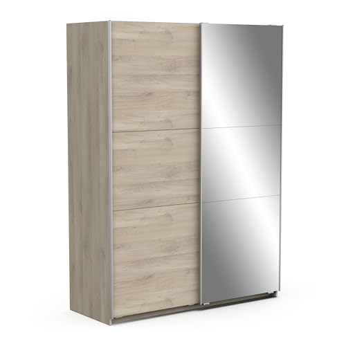 Demeyere Schiebetürschrank mit Spiegel & moderner Kleiderschrank – Farbe Eiche Kronberg & Metall-Finish – 148 x 59,9 x 203 cm, Holzwerkstoff, grau von Demeyere