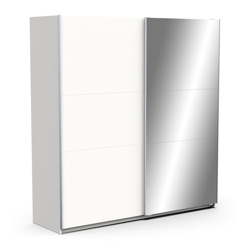 Demeyere Armoire Porte Coulissante Avec Miroir & Penderie Moderne – Coloris Blanc Mat & Finitions Métal - 194,5 x 59,9 x 203 cm von Demeyere