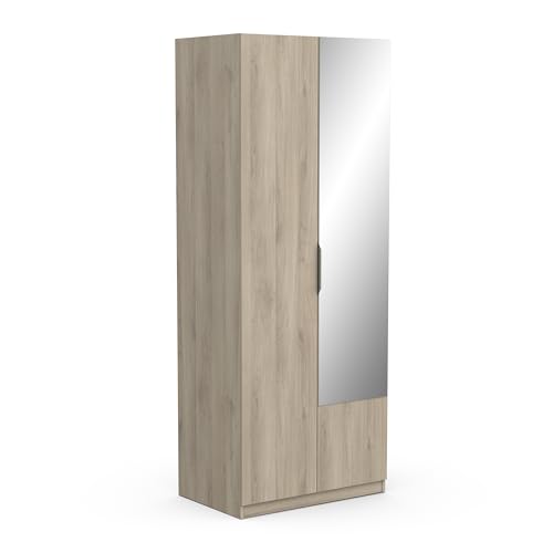 Demeyere Schrank mit Spiegel & Kleiderschrank 2 Türen, 1 Moderne Nische – Farbe Eiche Kronberg – 79,4 x 51,1 x 203 cm, Holzwerkstoff von Demeyere