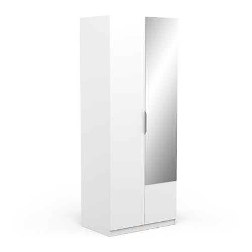 Demeyere Schrank mit Spiegel & Kleiderschrank 2 Türen, 1 Moderne Nische – Farbe Weiß matt – 79,4 x 51,1 x 203 cm, Holzwerkstoff von Demeyere
