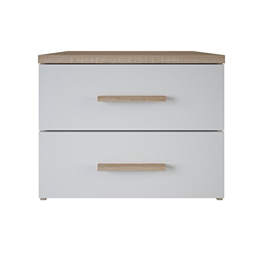 Table de Chevet Selena – 2 Tiroirs - Fabriqué en France - Chêne Brossé - Blanc Mat – Petit Meuble de Rangement von Demeyere
