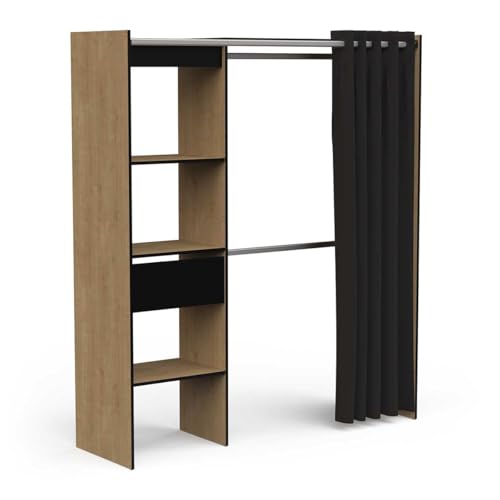 Dressing Penderie Extensible CHICAGO avec Rideau - Style Industriel - 4 Niches et 1 Tiroir - Portant a Vêtement - Fabriqué en France - Modulable et Fonctionnel von Demeyere