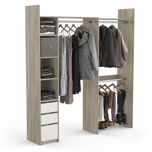 Kit Dressing Extensible D’Angle Ouvert & Modulable 3 Tiroirs 3 Barres De Penderie – Coloris Chêne & Blanc - 199,7 x 43,9 x 218,3 cm, Eiche Kit Dressing Extensible D’Angle Ouvert & Modulable 3 Tiroirs 3 Barres De Penderie – Coloris Chêne & Blanc - 199,7 x 43,9 x 218,3 cm, Eiche von Demeyere