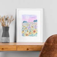 Wildblumen Kunstdruck | Florale Aquarellmalerei Mondscheinfelder Kunst Für Kinderzimmer Wand Boho Dekor Reisedruck Südwesten von DemiLunePrints