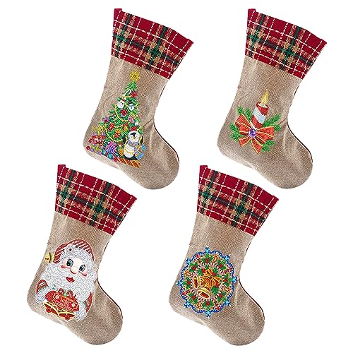 4Pcs DIY 5D Diamond Painting Weihnachtsstrumpf Weihnachtssocken, Diamant Malerei Weihnachtsbaumschmuck Weihnachtsdeko, Geschenk Tasche Süßigkeiten Geschenktüte Party Deko Geschenk (B) von Demiawaking