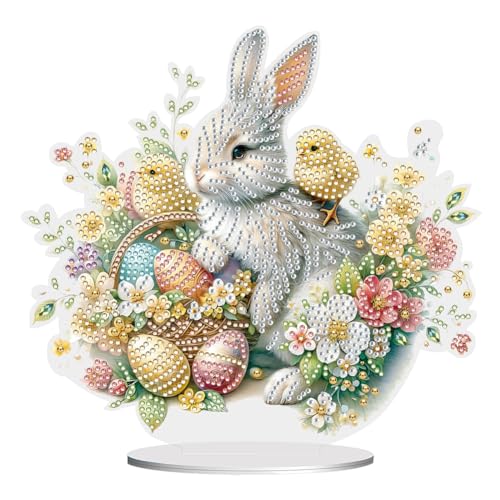 5D DIY Diamond Painting Osterdeko Osterhase Tischdeko Set, Diamant Malerei Ostereier Tisch Deko Ostern Deko, Diamant Painting Ostern Party Geschenk (03) von Demiawaking