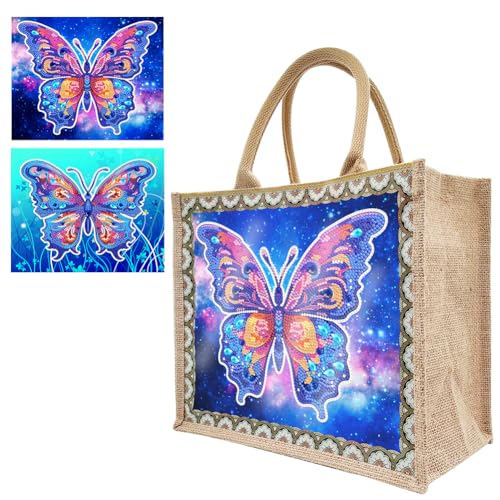 5D DIY Diamond Painting Tasche Leinen Set, Diamant Painting Handtasche Einkaufstasche Wasserdicht, DIY Diamant Malerei Organizer Tasche Geschenk, mit 2 Leinwand (Schmetterling 02) von Demiawaking