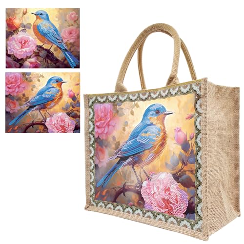 5D DIY Diamond Painting Tasche Leinen Set, Diamant Painting Handtasche Einkaufstasche Wasserdicht, DIY Diamant Malerei Organizer Tasche Geschenk, mit 2 Leinwand (Vogel) von Demiawaking