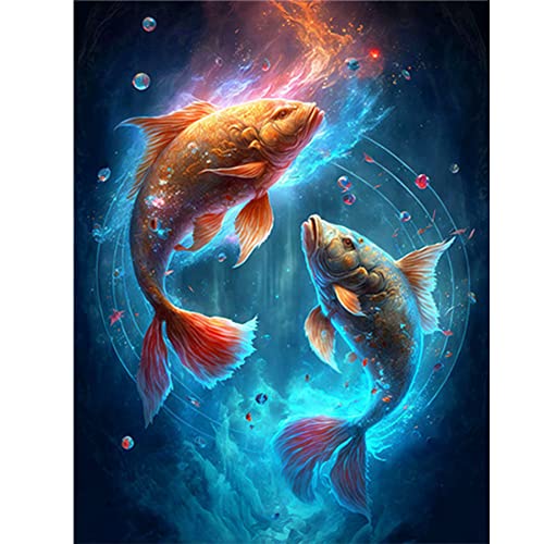 5D DIY Full Drill Diamond Painting Konstellation Bilder, Diamant Painting The Zodiac Kit Sternzeichen Deko, Mahlen nach Zahlen Diamantmalerei 30x40cm (Fische) von Demiawaking