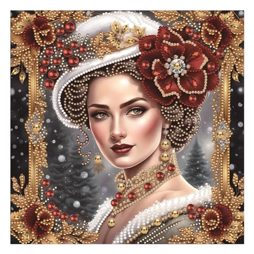 5D DIY Teilbohrer Diamond Painting Bilder Edle Damen Set, Teilweise Drill Diamant Painting Kreuzstich Stickerei elegant Damen Kit, Diamant Malerei 30x30cm (X) von Demiawaking