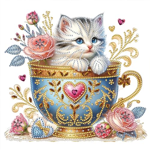 5D DIY Teilbohrer Diamond Painting Bilder Katzen Set, Teilweise Drill Diamant Painting Tiere Kreuzstich Stickerei Kätzchen Kit, Diamant Malerei 30x30cm (M) von Demiawaking