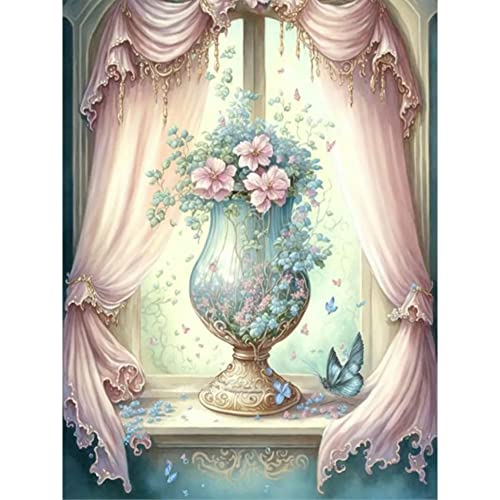 5D DIY Vollbohrer Diamond Painting Bilder Blumen Glas Deko, Diamant Painting Full Drill Kreuzstich Stickerei Diamantmalerei 30x40cm (12) von Demiawaking