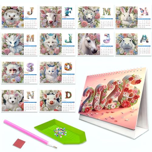 5D Diamond Painting Kalender 2026, DIY Diamant Malerei Calendar 2026 Tischkalender, Diamant Painting Tischkalender Tischdeko Paper Kalender Set Geschenk (07) von Demiawaking