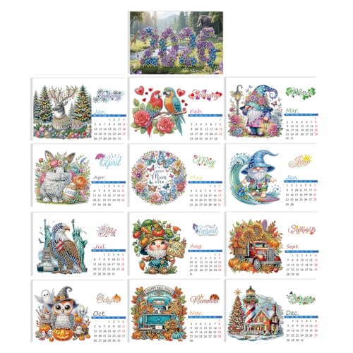 5D Diamond Painting Kalender 2026, DIY Diamant Malerei Calendar 2026 Tischkalender, Diamant Painting Tischkalender Tischdeko Paper Kalender Set Geschenk (J) von Demiawaking