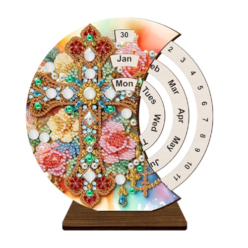 5D Diamond Painting Kalender Set, Holz Diamant Malerei Weihnachtsdeko rotierender Kalender, Diamant Painting Tischkalender Tischdeko ewiger Kalender Weihnachten Deko Set (A) von Demiawaking