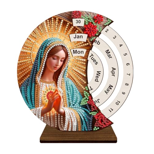 Demiawaking DIY Weihnachten Diamant Malerei Kalender Set, Holz Diamant Malerei Ewiger Kalender, Rot von Demiawaking