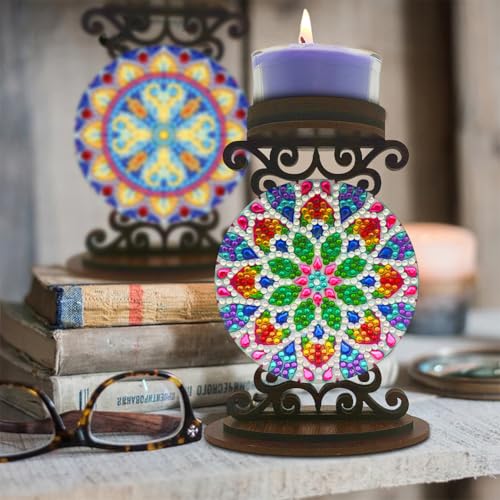 5D Diamond Painting Kerzenständer Teelichthalter Set, Diamant Painting Kerzenhalter Tischdeko Kerzen Ständer, DIY Diamant Malerei Weihnachtsdeko Duftlichthalter Tisch Deko (A) von Demiawaking