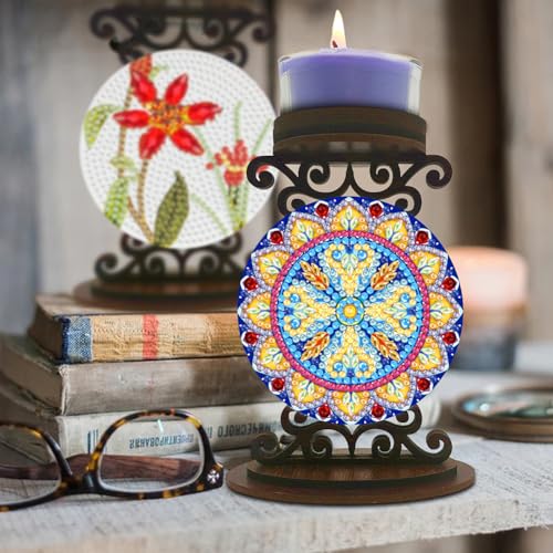 5D Diamond Painting Kerzenständer Teelichthalter Set, Diamant Painting Kerzenhalter Tischdeko Kerzen Ständer, DIY Diamant Malerei Weihnachtsdeko Duftlichthalter Tisch Deko (B) von Demiawaking