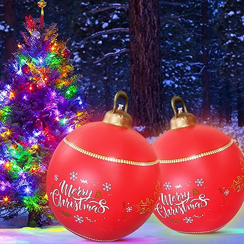 60cm Groß LED Weihnachtsbeleuchtung Weihnachtskugel Deko, Aufblasbar Kugeln Weihnachtsdeko Weihnachten Ball, Wasserdicht Weihnachtskugeln Ornamente mit Fernbedienung für Hochzeit Party (R) von Demiawaking