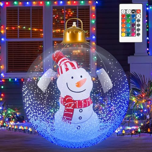 60cm Groß Weihnachtskugeln mit LED Weihnachtsdeko, Aufblasbar Weihnachtskugel Weihnachtsbeleuchtung Kugeln Weihnachten Ball, Wasserdicht Weihnachtsball Lichter Party Deko (Schneemann) von Demiawaking