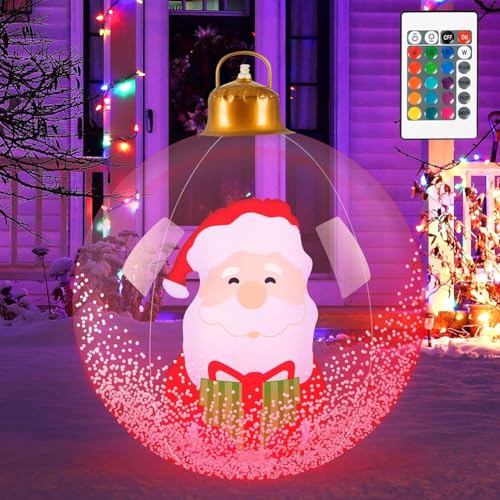 60cm Groß Weihnachtskugeln mit LED Weihnachtsdeko, Aufblasbar Weihnachtskugel Weihnachtsbeleuchtung Kugeln Weihnachten Ball, Wasserdicht Weihnachtsball Lichter Party Deko (Weihnachtsmann) von Demiawaking