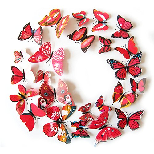 Demiawaking 12 Stücke 3D PVC Magnet Schmetterlinge DIY Wandaufkleber Home Deor Rot von Demiawaking