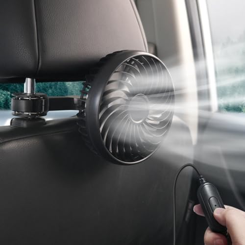 Demiawaking 12V 24V Auto Ventilator, Leise 360 Grad Drehbar USB 3-Gang Geschwindigkeit Auto Lüfter Kühler für Auto SUV LKW (Rücksitz) von Demiawaking