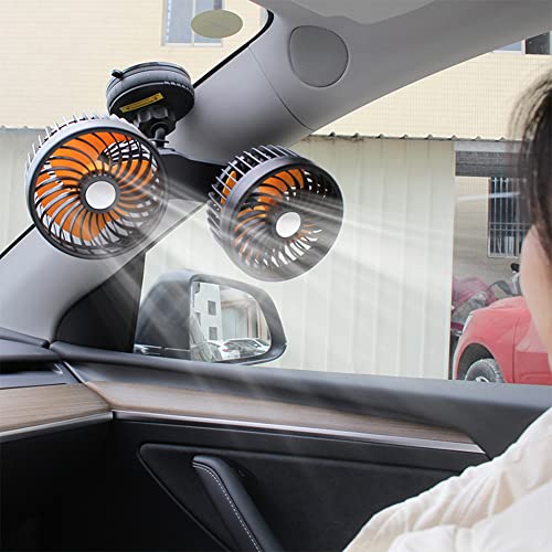 Demiawaking 12V 24V Auto Ventilator, USB Auto Kühler Lüfter mit Saugnapf, Doppelkopf 360-Grad-Drehung, 3 Gang Geschwindigkeiten Ventilator für Auto LKW (12V/24V) von Demiawaking