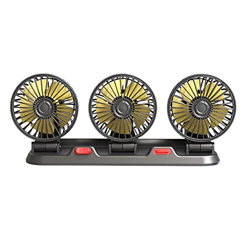 Demiawaking 12V 24V Auto Ventilator, leise 360 Grad Rotation USB 2-Gang Geschwindigkeit Auto Lüfter Kühler mit 3 Kopf, für Auto SUV LKW (12V) von Demiawaking
