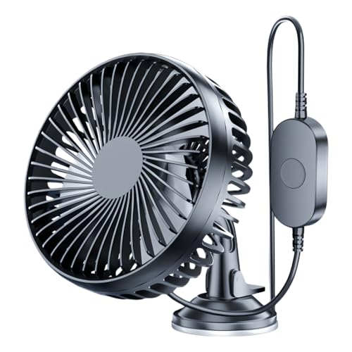 Demiawaking 12V 24V Auto Ventilator Geräuscharmer 360 Grad Rotation USB 3-Gang Geschwindigkeit Auto Lüfter Kühler mit Saugnapf für Auto SUV LKW (03) von Demiawaking