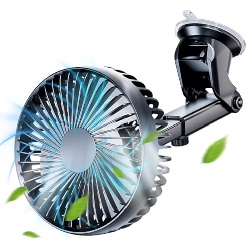 Demiawaking 12V 24V Auto Ventilator Geräuscharmer 360 Grad Rotation USB 3-Gang Geschwindigkeit Auto Lüfter Kühler mit Saugnapf für Auto SUV LKW (04) von Demiawaking