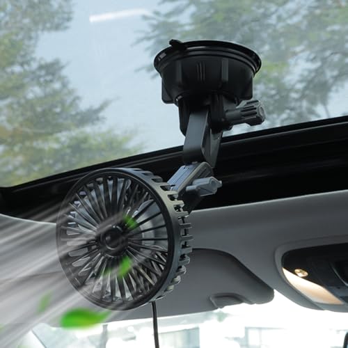 Demiawaking 12V 24V Auto Ventilator Geräuscharmer 360 Grad Rotation USB 3-Gang Geschwindigkeit Auto Lüfter Kühler mit Saugnapf für Auto SUV LKW (07) von Demiawaking