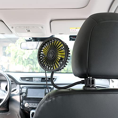 Demiawaking 12V 24V Auto Ventilator Geräuscharmer 360 Grad Rotation USB 3-Gang Geschwindigkeit Auto Lüfter Kühler für Auto SUV LKW (Rücksitz) von Demiawaking