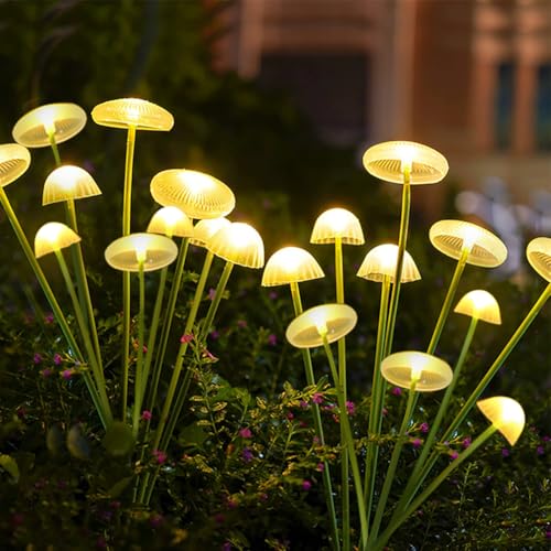 Demiawaking 2Pack Solar Quallen LED, Solarlampen für außen, Gartendeko Beleuchtung, IP65 Wasserdicht Solar Quallen Lampe, 10 LEDs Deko Lampe Solarleuchten für Garten, Hof (Warmes Licht) von Demiawaking