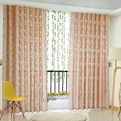 Demiawaking 2Pcs Semi Blickdicht Vorhang halbtransparent Gardine Weinblatt Fenster Deko 2m (Hell Kaffee) von Demiawaking