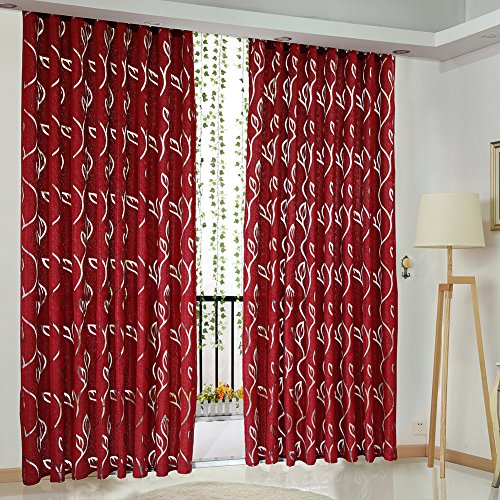 Demiawaking 2Pcs Semi Blickdicht Vorhang halbtransparent Gardine Weinblatt Fenster Deko 2m (Weinrot) von Demiawaking