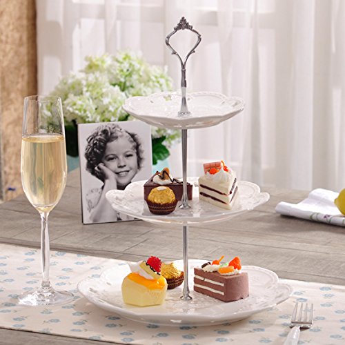 Demiawaking 3 Stufen Gestänge Krone Typ Kuchen Stand, Cupcake Ständer für Geburtstag, Hochzeit, Weihnachten Party Deko (Silber, Nur Gestänge) von Demiawaking